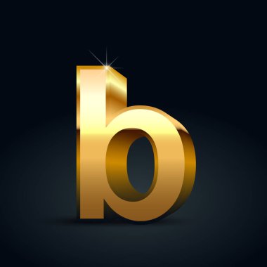 Vektör altın harf B küçük. Siyah arka plan üzerine izole parlak altın yazı tipi