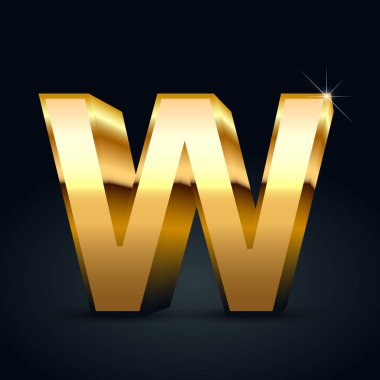 Vektör altın harf büyük harf W. Siyah arka plan üzerine izole parlak altın yazı tipi