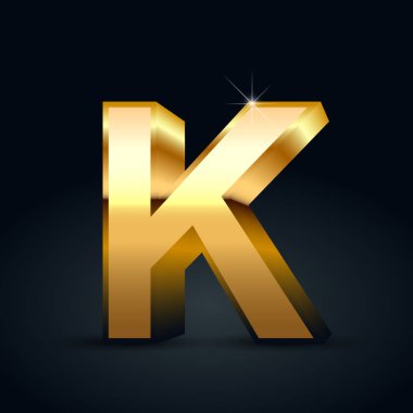 Vektör altın harf K büyük harf. Siyah arka plan üzerine izole parlak altın yazı tipi