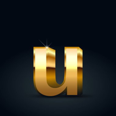 Vektör altın harf U küçük. Siyah arka plan üzerine izole parlak altın yazı tipi