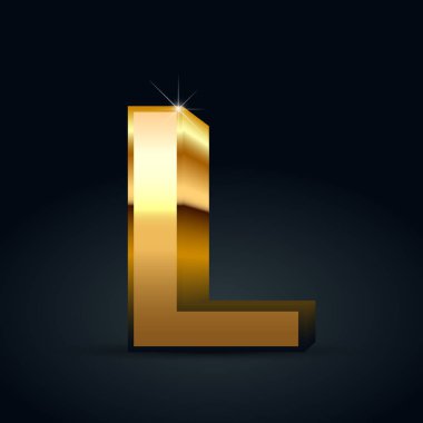 Vektör altın harf L büyük harf. Siyah arka plan üzerine izole parlak altın yazı tipi