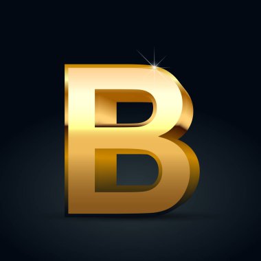 Vektör altın harf B büyük harf. Siyah arka plan üzerine izole parlak altın yazı tipi