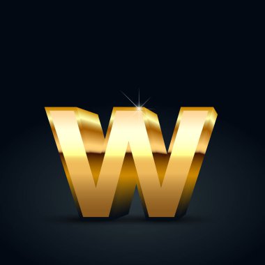 Vektör altın harf W küçük. Siyah arka plan üzerine izole parlak altın yazı tipi