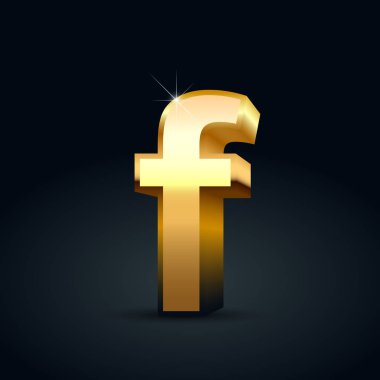 Vektör altın harf F küçük. Siyah arka plan üzerine izole parlak altın yazı tipi