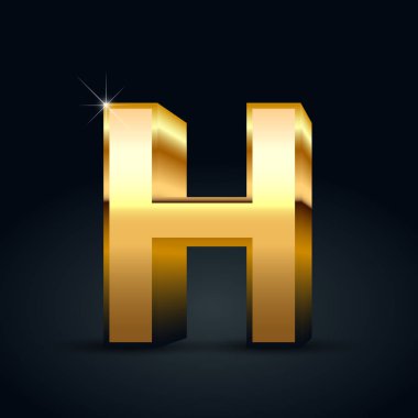 Vektör altın harf H büyük harf. Siyah arka plan üzerine izole parlak altın yazı tipi