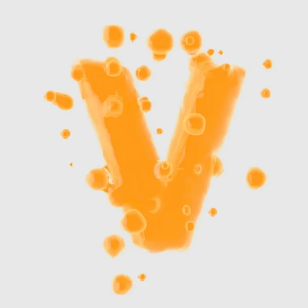 Letter Hoofdletters Orange Juice Lettertype Met Druppels Geïsoleerd Een Witte — Stockfoto