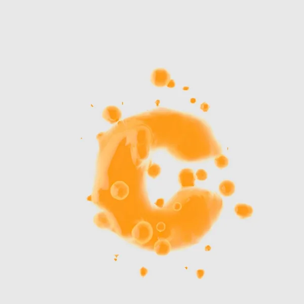 Letra Minúscula Orange Juice Fuente Con Gotas Aisladas Sobre Fondo —  Fotos de Stock
