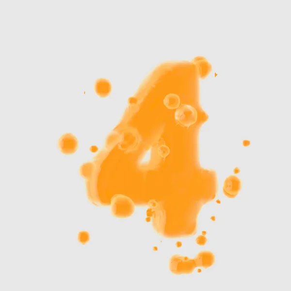 Nummer Orange Juice Teckensnitt Med Droppar Isolerad Vit Bakgrund Render — Stockfoto