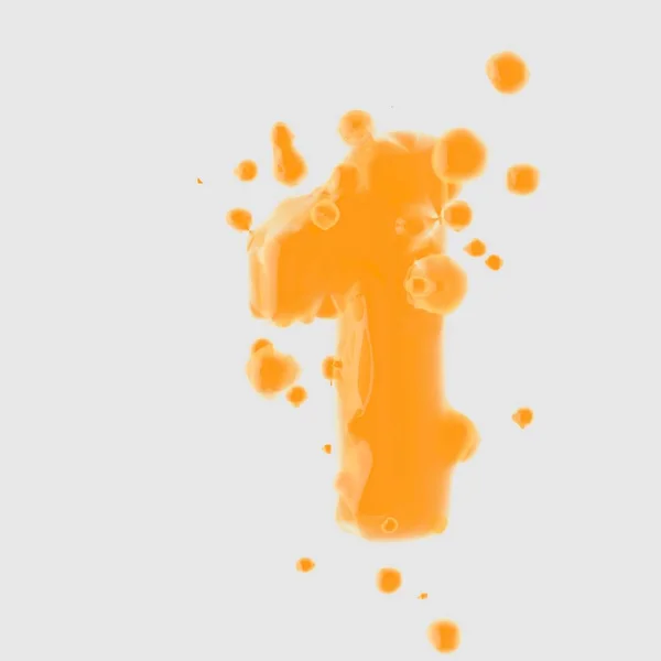 Nummer Orange Juice Lettertype Met Druppels Geïsoleerd Een Witte Achtergrond — Stockfoto