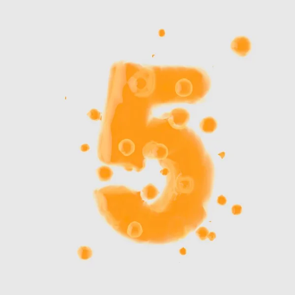 5입니다 오렌지 주스는 배경에 방울과 폰트입니다 렌더링 — 스톡 사진
