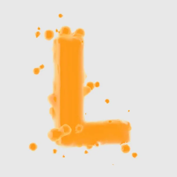 Letter Hoofdletters Orange Juice Lettertype Met Druppels Geïsoleerd Een Witte — Stockfoto