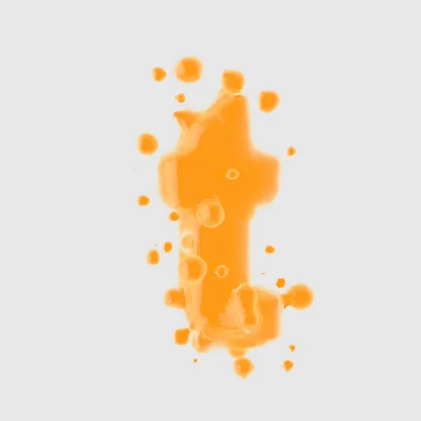 Letra Minúscula Fonte Orange Juice Com Gotas Isoladas Fundo Branco — Fotografia de Stock