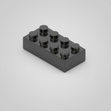 Siyah oyuncak yapı taşı tuğla çocuklar için. Beyaz arka plan üzerinde izole 3d render.
