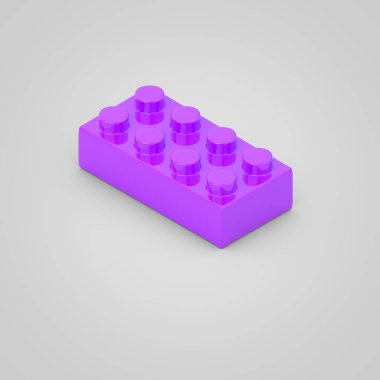 Menekşe oyuncak yapı taşı tuğla çocuklar için. Beyaz arka plan üzerinde izole 3d render.