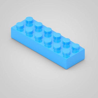 Hafif mavi oyuncak yapı taşı tuğla çocuklar için. Beyaz arka plan üzerinde izole 3d render.