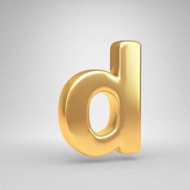3D D harfi küçük. Beyaz arka plan üzerinde izole parlak altın yazı tipi