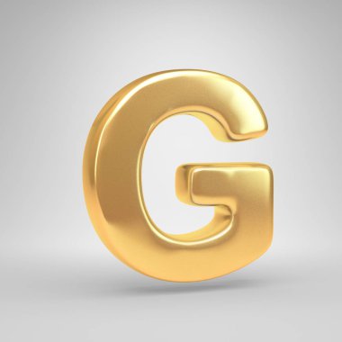 3D harf G büyük harf. Beyaz arka plan üzerinde izole parlak altın yazı tipi