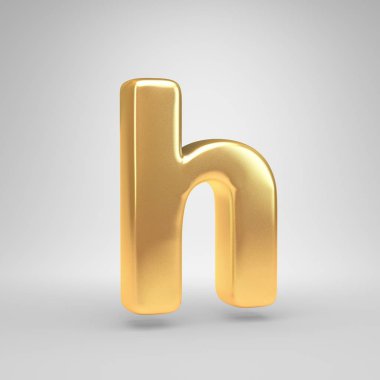 3D H harfi küçük. Beyaz arka plan üzerinde izole parlak altın yazı tipi