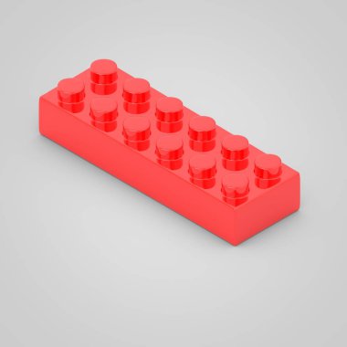 Kırmızı oyuncak yapı taşı tuğla çocuklar için. Beyaz arka plan üzerinde izole 3d render.
