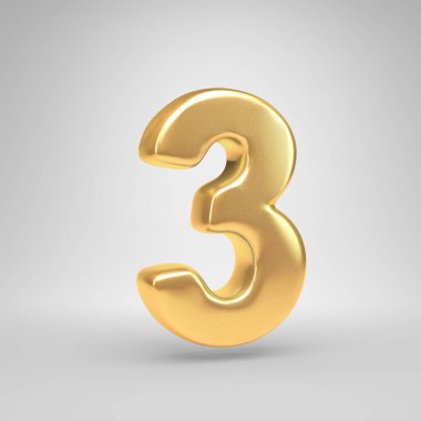 3D sayısı 3. Beyaz arka plan üzerinde izole parlak altın yazı tipi