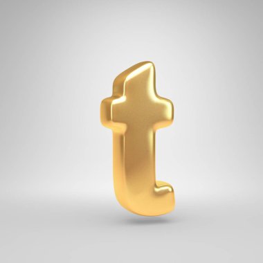 3D T harfi küçük. Beyaz arka plan üzerinde izole parlak altın yazı tipi