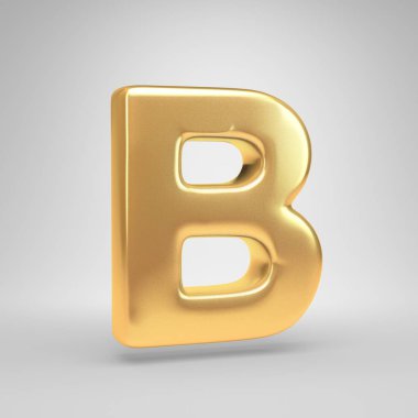 3D mektup B büyük harf. Beyaz arka plan üzerinde izole parlak altın yazı tipi