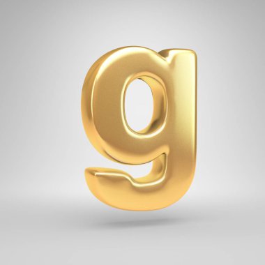 3D G harfi küçük. Beyaz arka plan üzerinde izole parlak altın yazı tipi