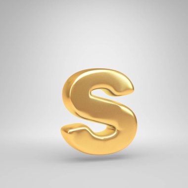 3D S harfi küçük. Beyaz arka plan üzerinde izole parlak altın yazı tipi