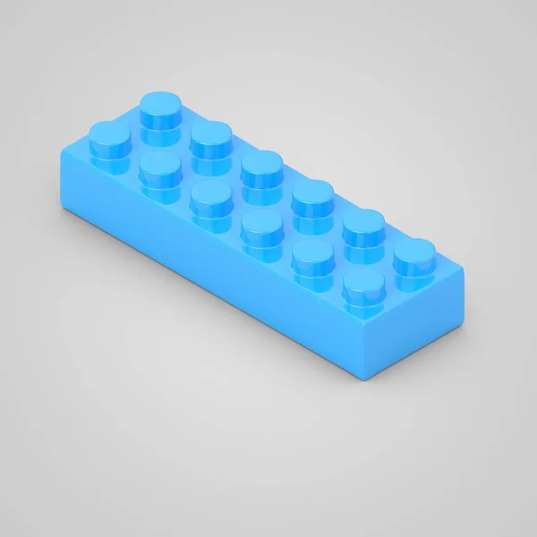 Light blue toy building block brick for children. 3d render isolated on white background.