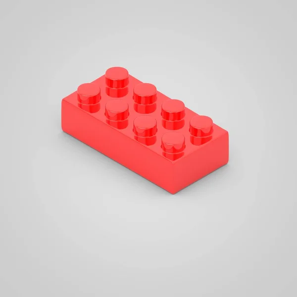 Piros játék építőköve tégla a gyermekek számára. 3D render elszigetelt fehér background. — Stock Fotó