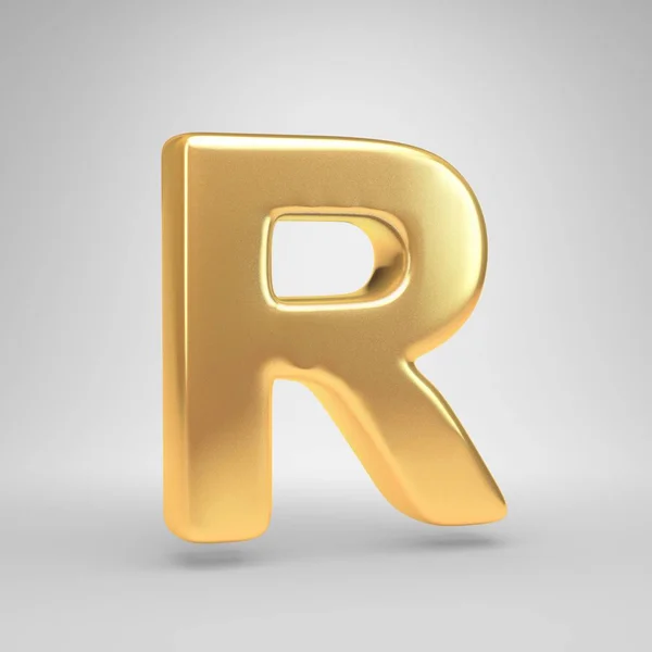 3d 字母 r 大写。在白色背景查出的闪亮的金色字体 — 图库照片