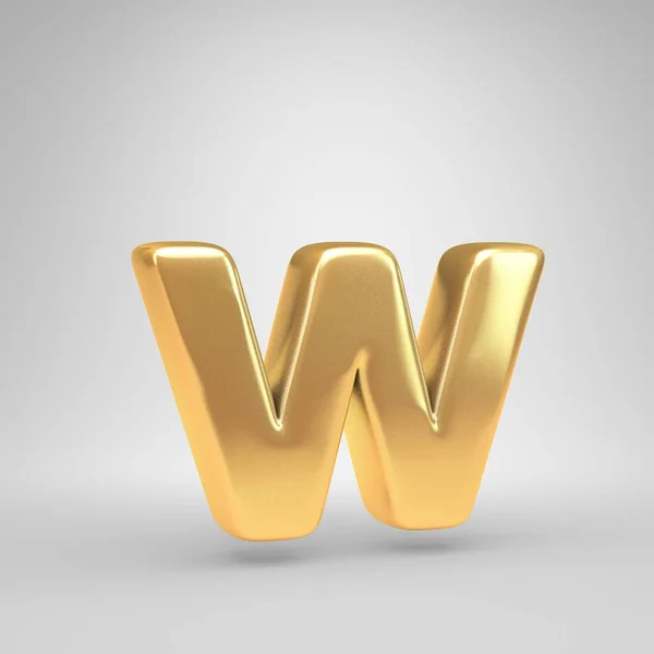 3 d の W の文字の小文字。白い背景に分離された光沢のある黄金のフォント — ストック写真
