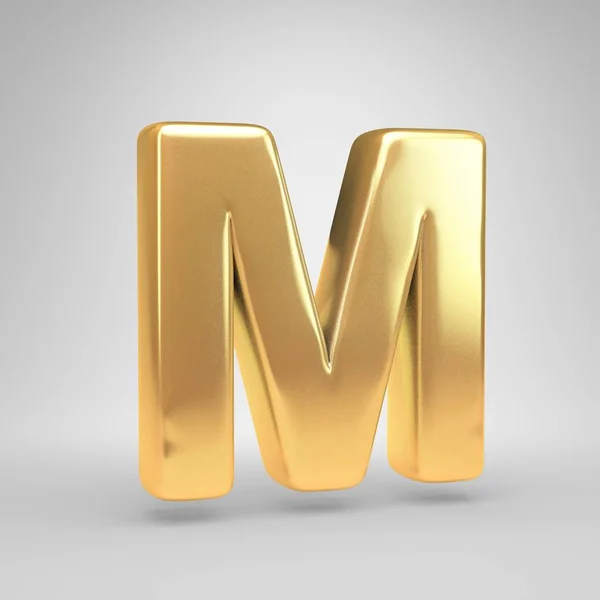 3D písmeno M velká písmena. Lesklé zlaté písmo izolovaných na bílém pozadí — Stock fotografie