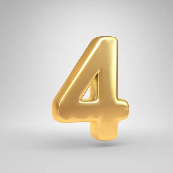 3D sayı 4. Beyaz arka plan üzerinde izole parlak altın yazı tipi — Stok fotoğraf