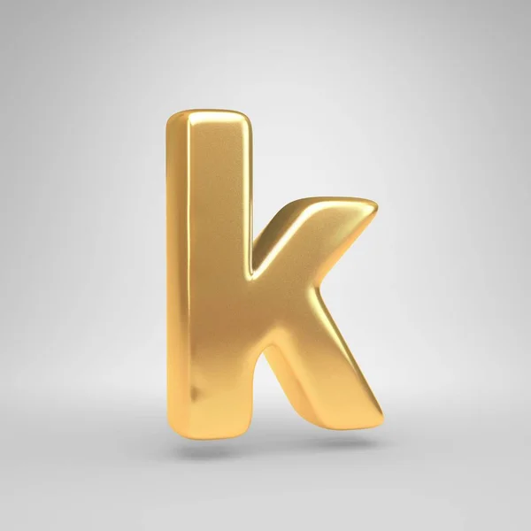 3d 字母 k 小写。在白色背景查出的闪亮的金色字体 — 图库照片