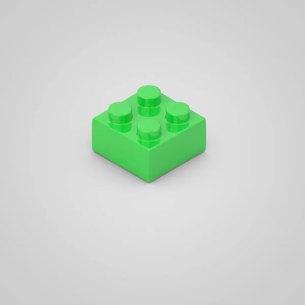 Green toy building block brick for children. 3d render isolated on white background.