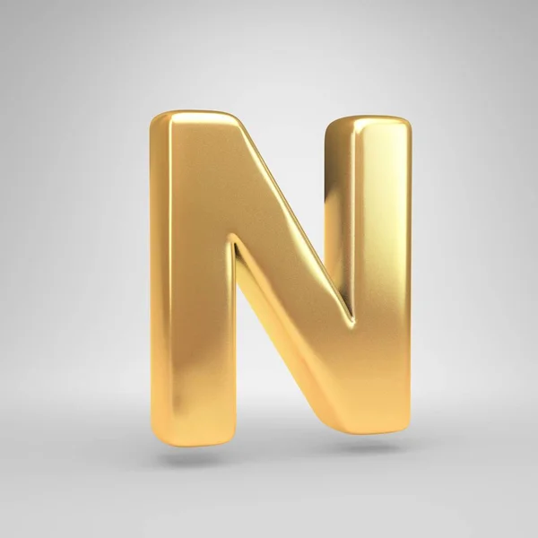 3 d 文字大文字 N。白い背景に分離された光沢のある黄金のフォント — ストック写真