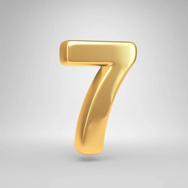 3D-s 7-es számú. Fényes arany betűtípus, elszigetelt fehér background — Stock Fotó