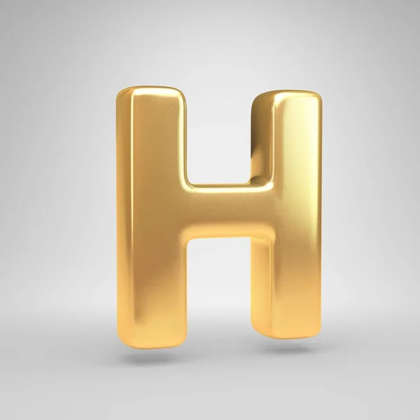3d 字母 h 大写。在白色背景查出的闪亮的金色字体 — 图库照片