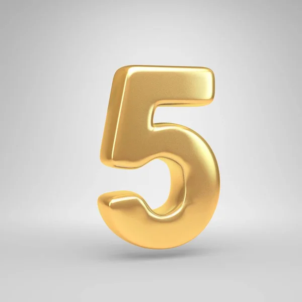 3D sayı 5. Beyaz arka plan üzerinde izole parlak altın yazı tipi — Stok fotoğraf
