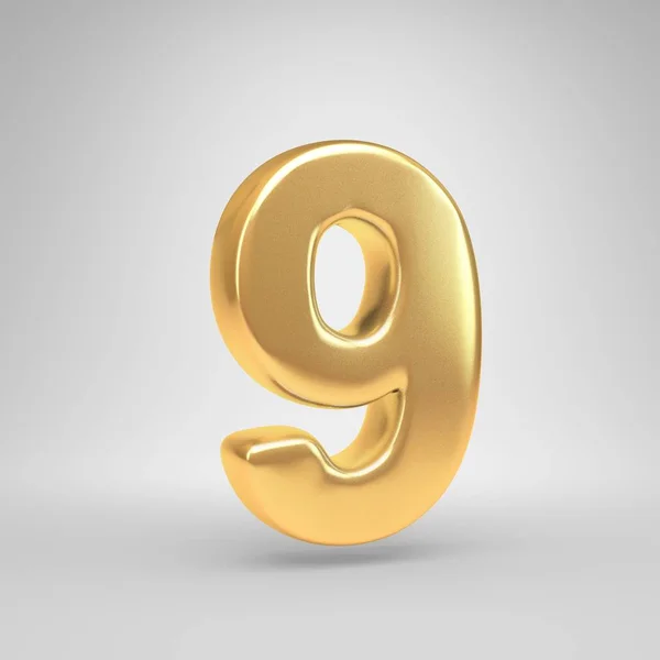 3D nummer 9. Glänsande gyllene teckensnitt isolerad på vit bakgrund — Stockfoto