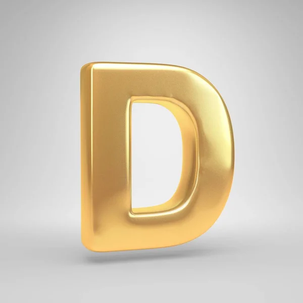 Lettera D maiuscola 3D. Font dorato lucido isolato su sfondo bianco — Foto Stock