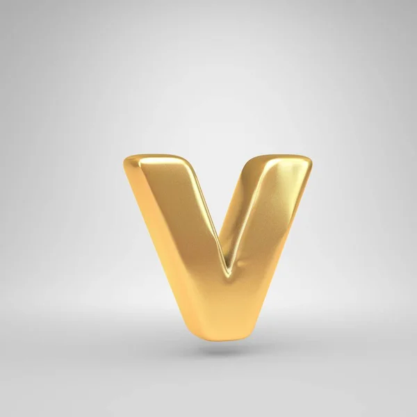 3D-s betű V kisbetűs. Fényes arany betűtípus, elszigetelt fehér background — Stock Fotó
