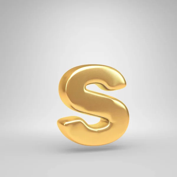 3D S betű kisbetű. Fényes arany betűtípus, elszigetelt fehér background — Stock Fotó