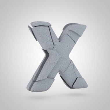 Beyaz arka plan üzerinde izole beton harf X büyük taş yazı tipi