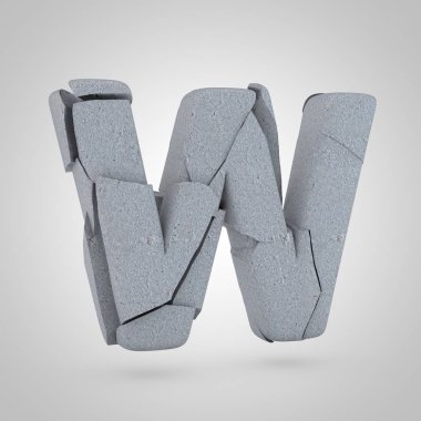 Beyaz arka plan üzerinde izole beton harf W büyük taş yazı tipi