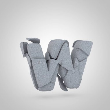 Beyaz arka plan üzerinde izole beton harf W küçük taş yazı tipi