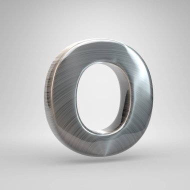 O metal harfi büyük harf fırçaladı. Beyaz arka plan üzerinde izole 3d render parlak metal yazı tipi.