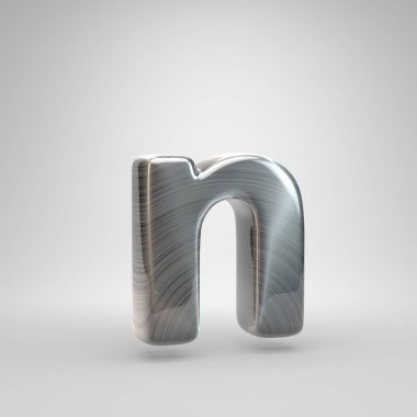 Metal harf N küçük fırça. Beyaz arka plan üzerinde izole 3d render parlak metal yazı tipi.