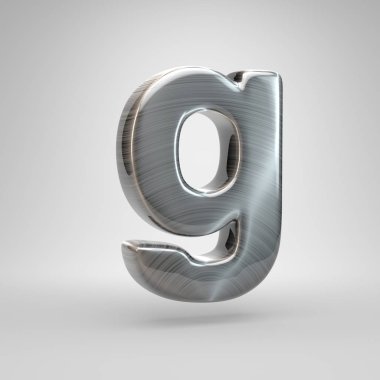 Metal harf G küçük fırça. Beyaz arka plan üzerinde izole 3d render parlak metal yazı tipi.